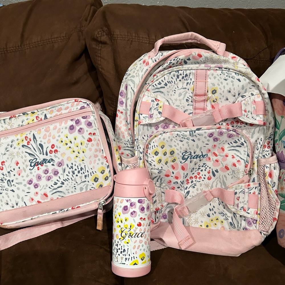 Kids Floral Backpack Set - Pink and White